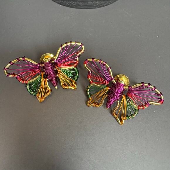 SJ Signed Butterfly Wire Wrapped Scatter Pins Pair Set of Two Butterflies 2" - Picture 1 of 4